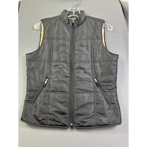 Liz Claiborne Jackets & Blazers - Liz Claiborne Women Petit P Black Quilt Puffer Vest Full Zip Mock Neck Tan Lined